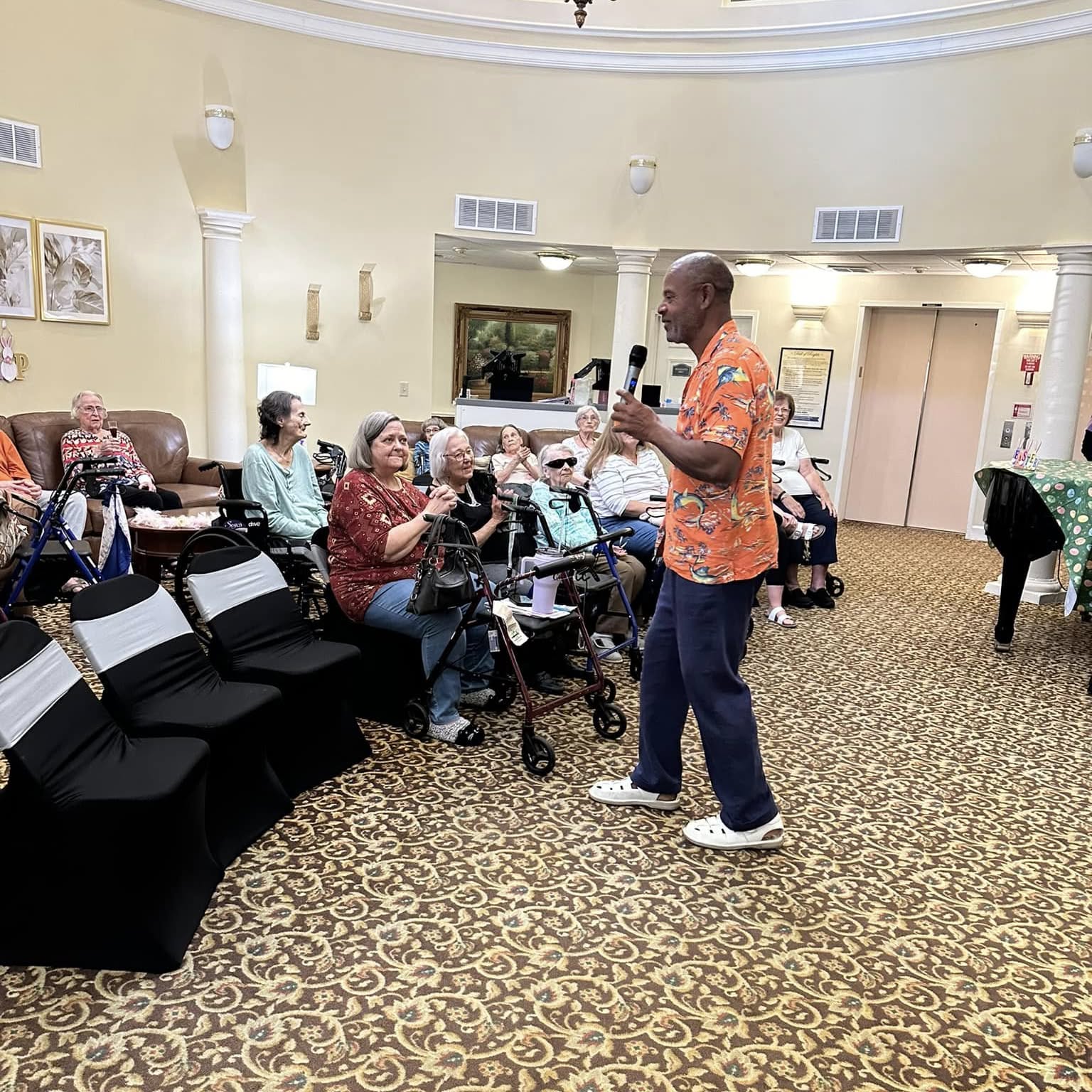 Friends gathering socially — stock ambiance, not residents of this community